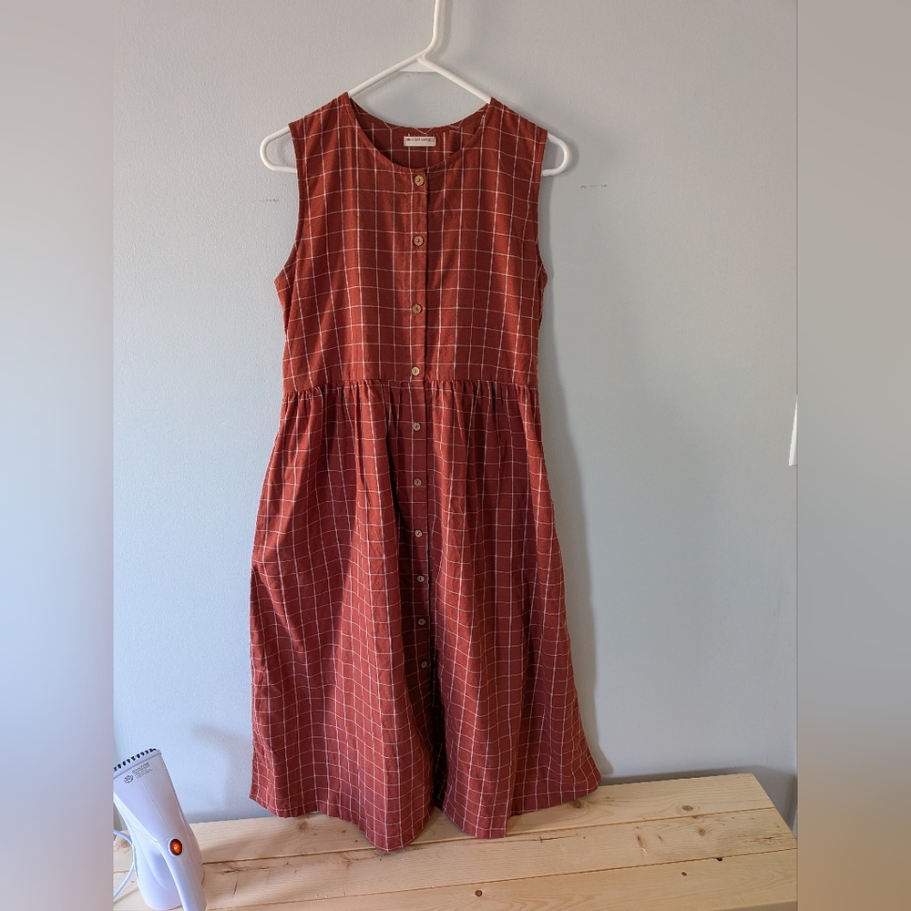 Linen Maxi Dress Checkered Plaid Gingham